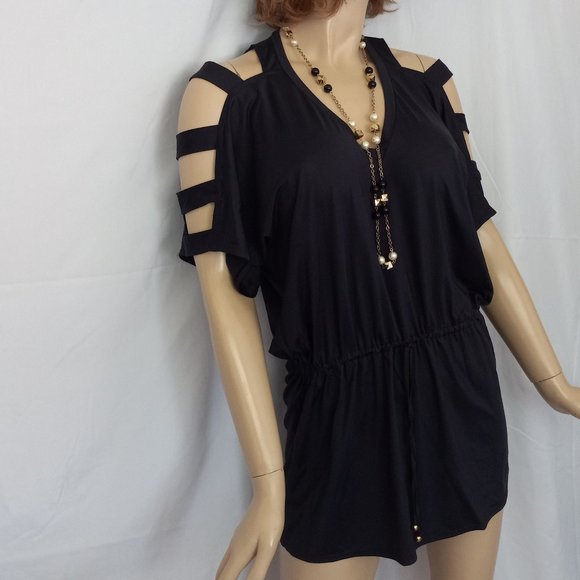 Nwt Anthropologie PilyQ Midnight Peek A Boo Shoulder Dress Sz L Very SEXY! - Picture 2 of 10